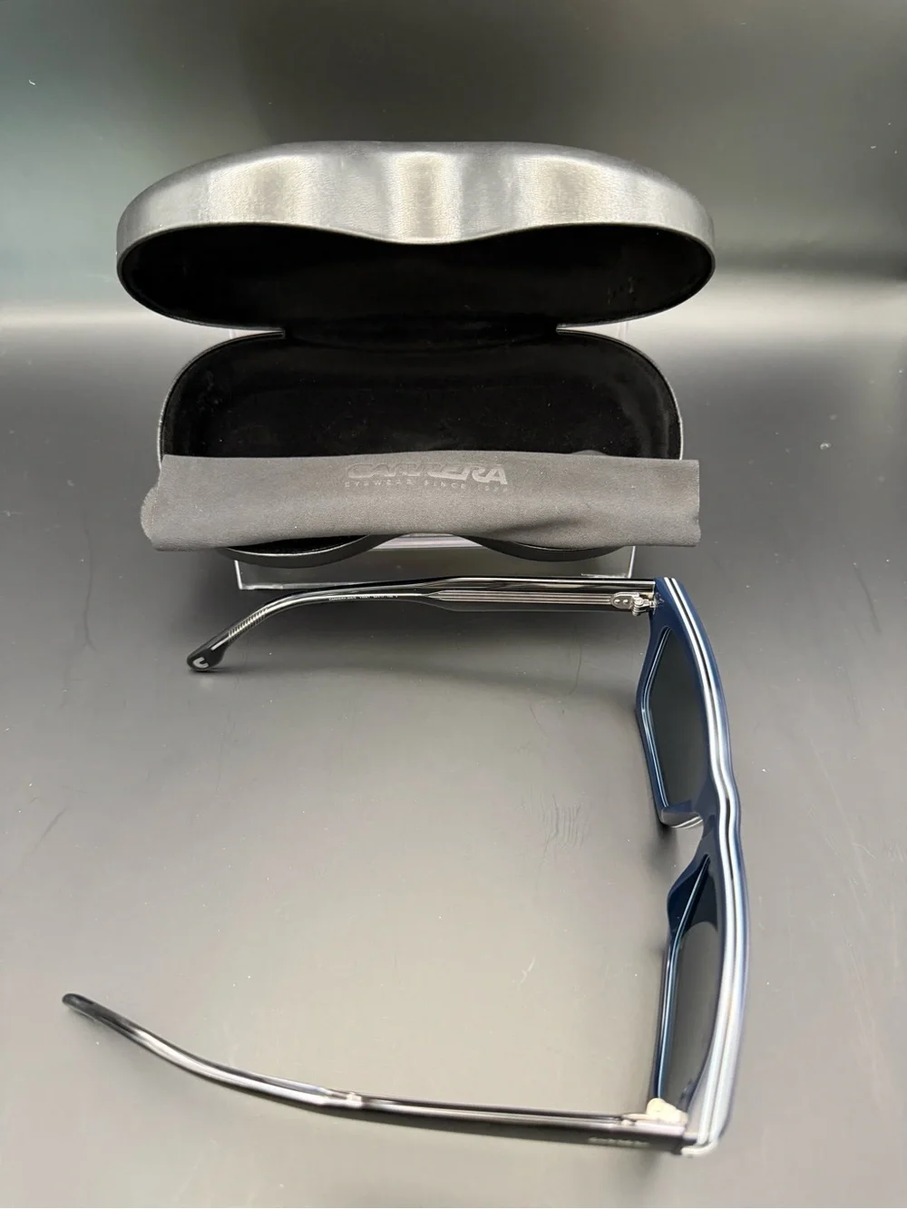 Carrera Blue Lens Black Frame Sunglasses with Protective Case